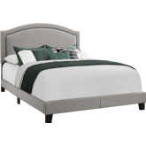 Queen Bed in Grey Linen with Chrome Trim